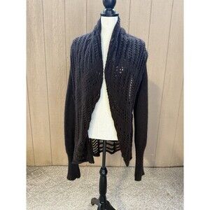 Helen Welsh One Size Chocolate Brown Mohair Wool Crochet Knit Open Cardigan